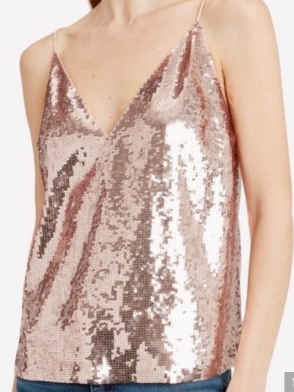 Veronica Beard Rose Gold Sequin Coda Cami V-Neck Cami